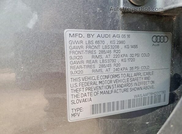 WA1LAAF78HD017793 2017 AUDI Q7 Gray VIN sticker view