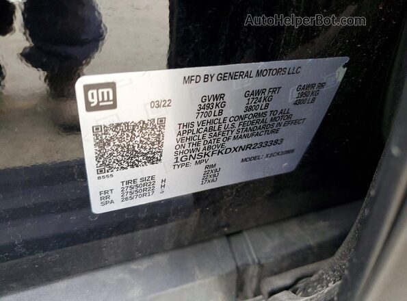 1GNSKFKDXNR233383 2022 CHEVROLET SUBURBAN Black 