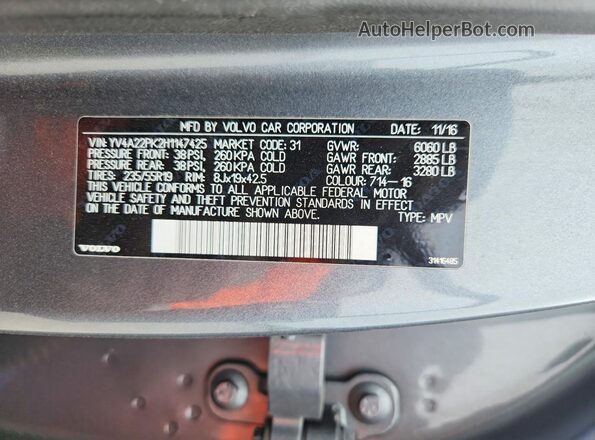 YV4A22PK2H1147425 2017 VOLVO XC90 Silver 