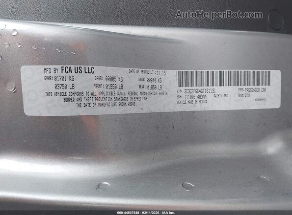 3C3CFFGE4GT161131 2016 FIAT 500E Silver Vista del compartimento del motor