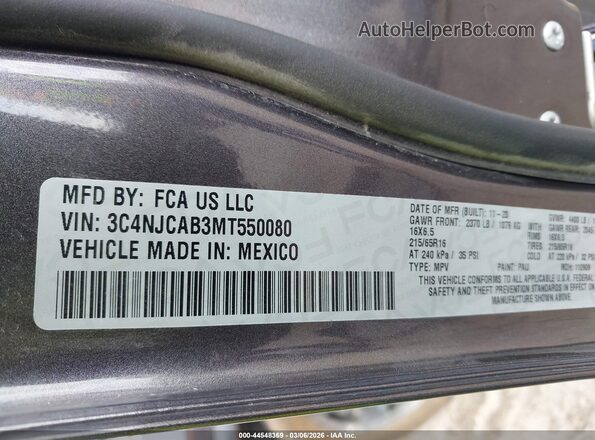 3C4NJCAB3MT550080 2021 JEEP COMPASS Gray Engine compartment view