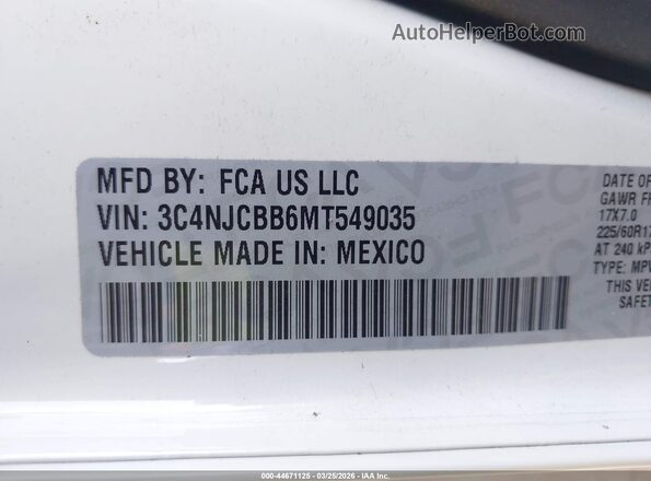 3C4NJCBB6MT549035 2021 JEEP COMPASS White Widok komory silnika