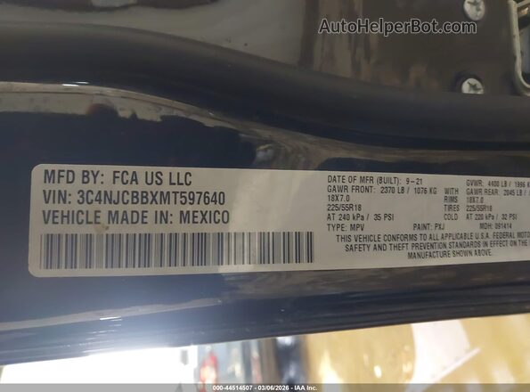 3C4NJCBBXMT597640 2021 JEEP COMPASS Black Widok komory silnika