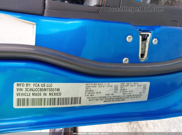 3C4NJCCB5MT555746 2021 JEEP COMPASS Blue Շարժիչի բաժամունքի տեսք