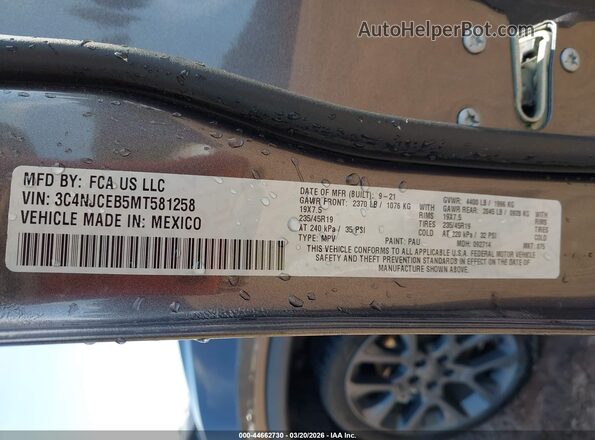 3C4NJCEB5MT581258 2021 JEEP COMPASS Gray Вид підкапотного простору