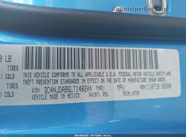 3C4NJDAB6LT148204 2020 JEEP COMPASS Синий Вид подкапотного пространства
