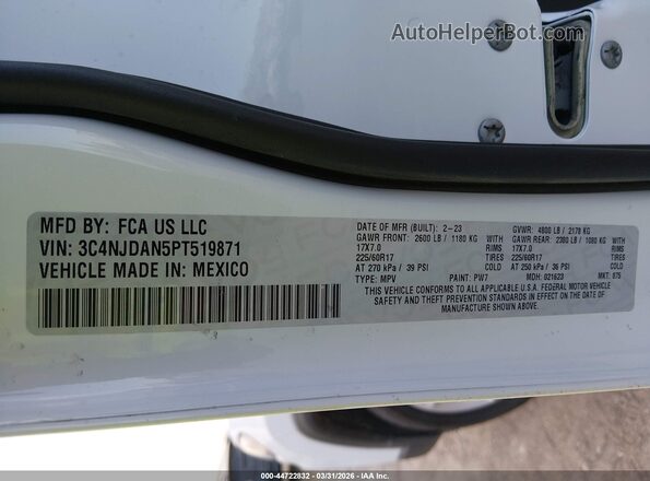 3C4NJDAN5PT519871 2023 JEEP COMPASS 4D 4WD (NEW) White Engine compartment view