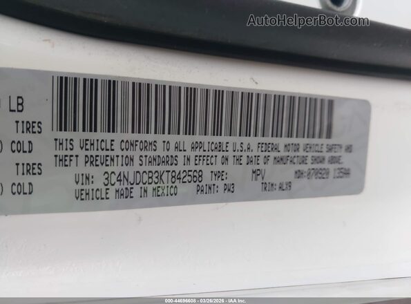 3C4NJDCB3KT842568 2019 JEEP COMPASS Белый Вид подкапотного пространства
