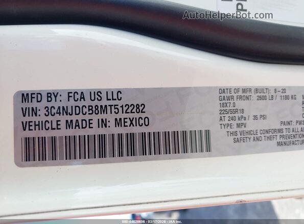 3C4NJDCB8MT512282 2021 JEEP COMPASS White Շարժիչի բաժամունքի տեսք