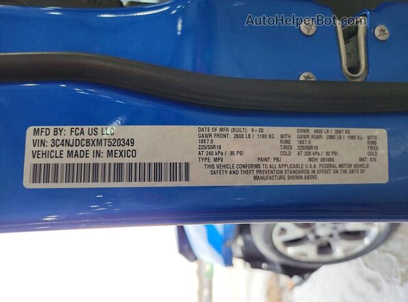 3C4NJDCBXMT520349 2021 JEEP COMPASS Blue Vista del compartimento del motor
