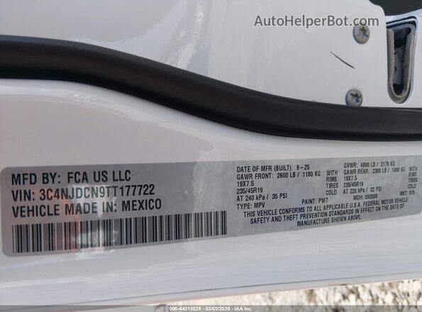 3C4NJDCN9TT177722 2026 JEEP COMPASS White ძრავის განყოფილების ხედი