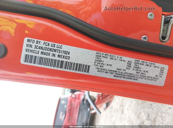 3C4NJDDB2MT517024 2021 JEEP COMPASS Orange Widok komory silnika