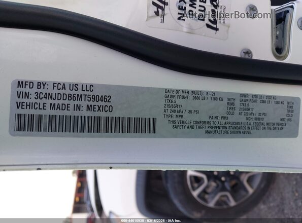 3C4NJDDB6MT590462 2021 JEEP COMPASS White ძრავის განყოფილების ხედი