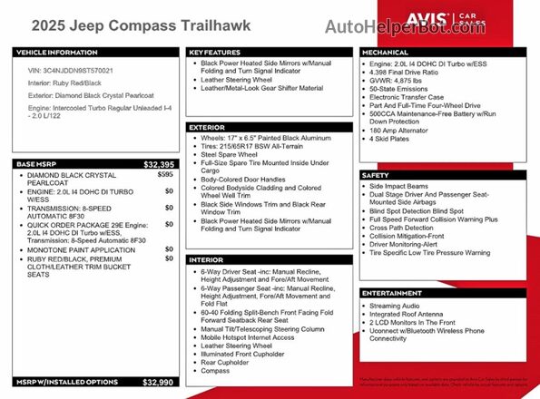 3C4NJDDN9ST570021 2025 JEEP COMPASS Black Вид наклейки з VIN-кодом