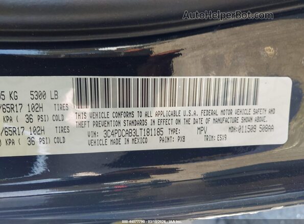 3C4PDCAB3LT181185 2020 DODGE JOURNEY Black Widok komory silnika