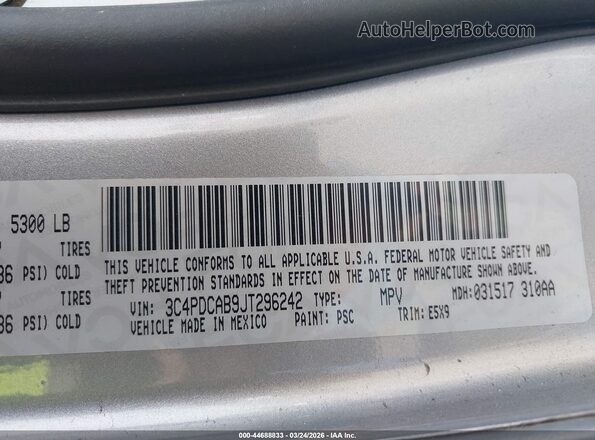3C4PDCAB9JT296242 2018 DODGE JOURNEY Silver 