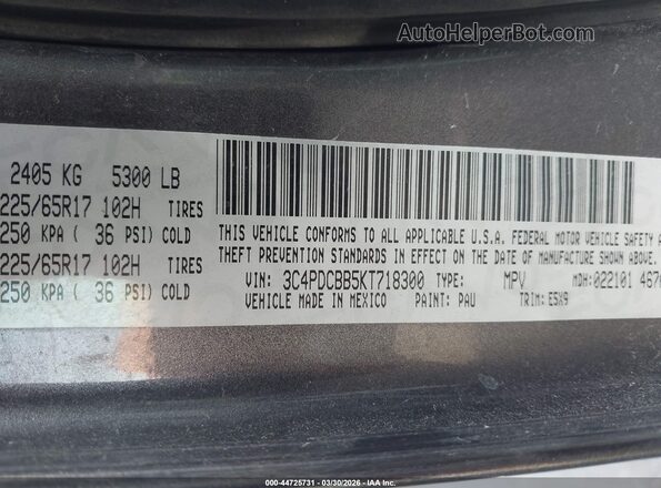 3C4PDCBB5KT718300 2019 DODGE JOURNEY Gray Vista del compartimento del motor