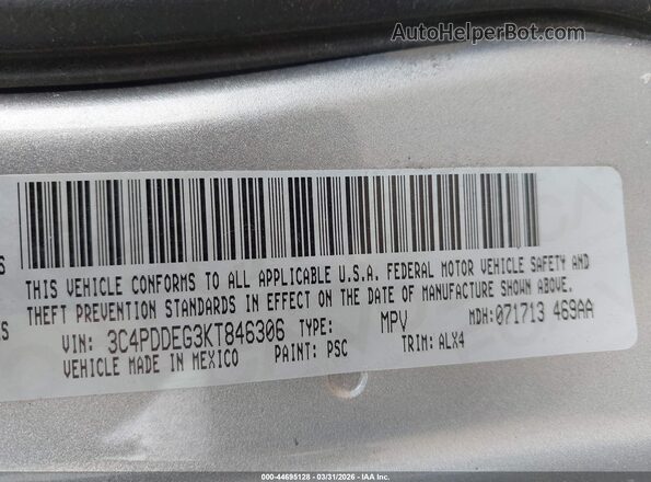 3C4PDDEG3KT846306 2019 DODGE JOURNEY Серебряный Вид подкапотного пространства