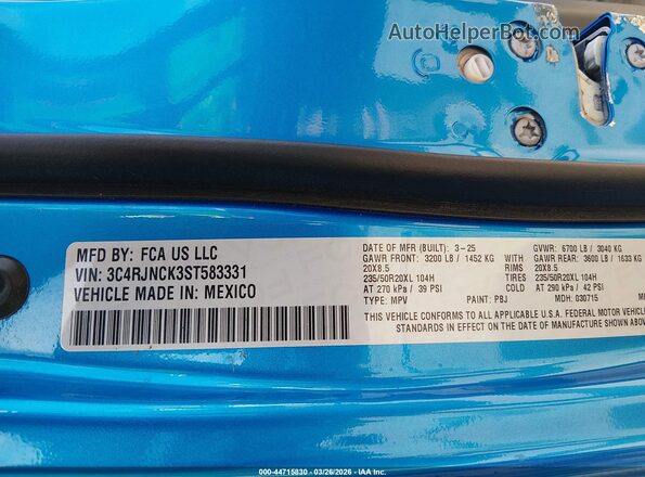 3C4RJNCK3ST583331 2025 JEEP WAGONEER S Blue 