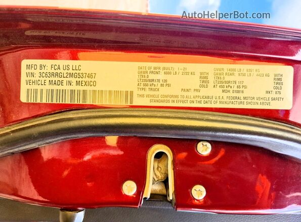 3C63RRGL2MG537467 2021 RAM 3500 Red 