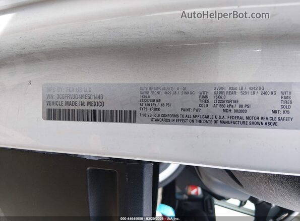 3C6FRVJG4ME501440 2021 RAM PROMASTER 3500 White 