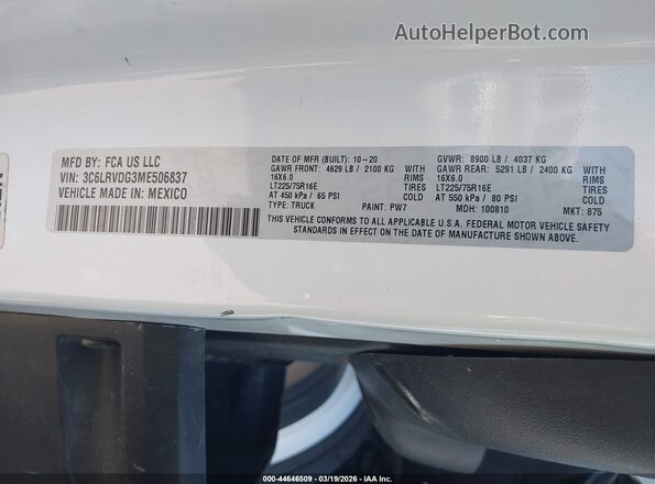 3C6LRVDG3ME506837 2021 RAM PROMASTER 2500 White Շարժիչի բաժամունքի տեսք
