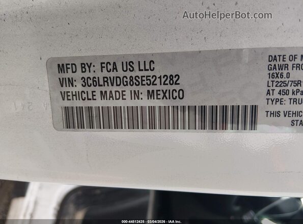 3C6LRVDG8SE521282 2025 RAM PROMASTER 2500 White VIN კოდის სტიკერის ხედი