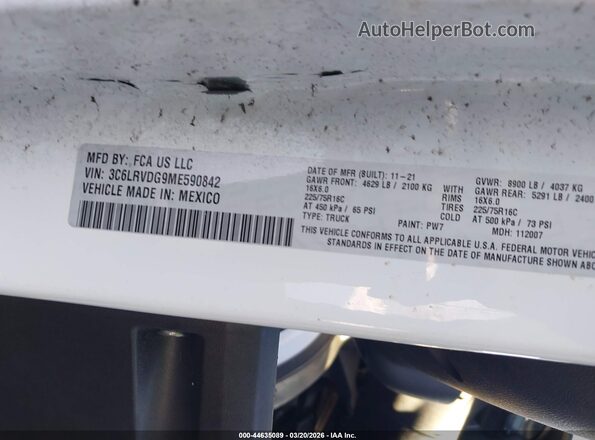 3C6LRVDG9ME590842 2021 RAM PROMASTER 2500 White Շարժիչի բաժամունքի տեսք