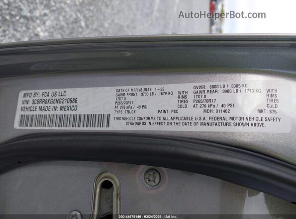 3C6RR6KG6NG210686 2022 RAM 1500 CLASSIC Silver 