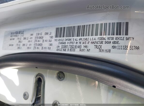 3C6RR7LT2GG181403 2016 RAM 1500 Белый Вид подкапотного пространства