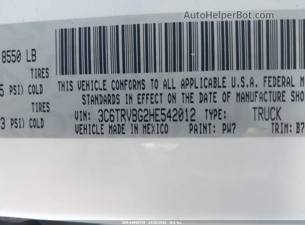 3C6TRVBG2HE542012 2017 RAM PROMASTER 1500 White 