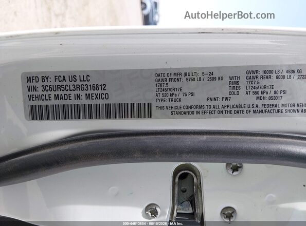 3C6UR5CL3RG316812 2024 RAM 2500 White Engine compartment view