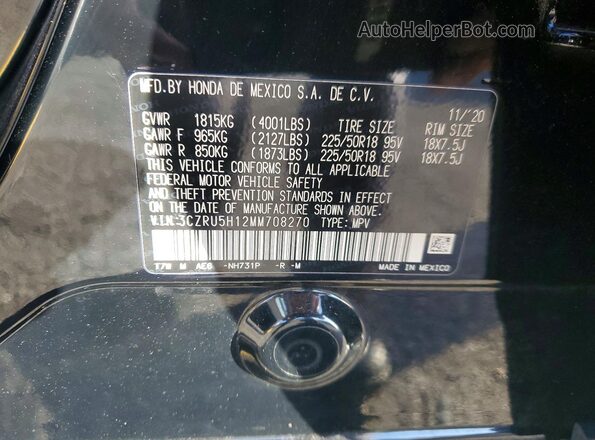3CZRU5H12MM708270 2021 HONDA HR-V Black Widok wnętrza 360 stopni