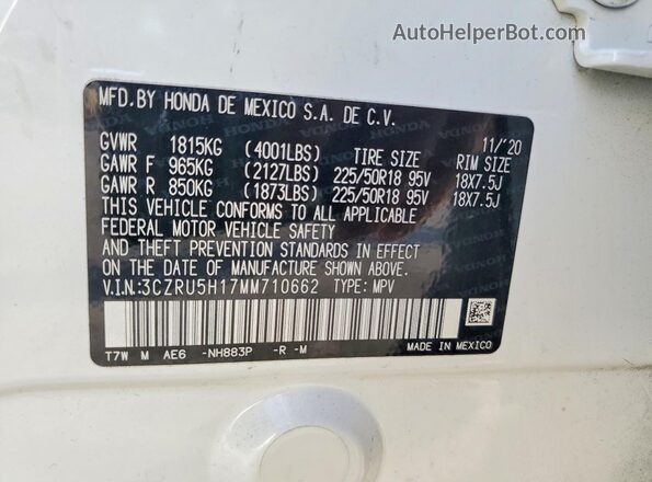 3CZRU5H17MM710662 2021 HONDA HR-V White სალონის 360-გრადუსიანი ხედი