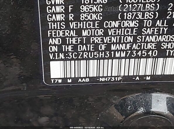 3CZRU5H31MM734540 2021 HONDA HR-V Black Вид підкапотного простору