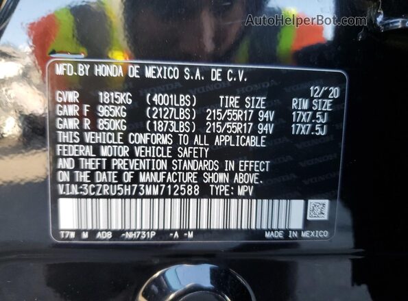 3CZRU5H73MM712588 2021 HONDA HR-V Black ძრავის განყოფილების ხედი