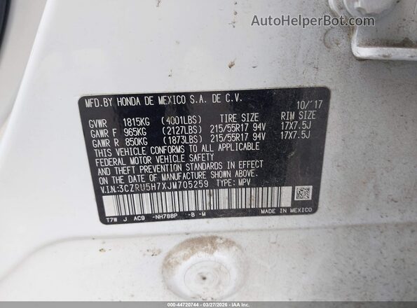 3CZRU5H7XJM705259 2018 HONDA HR-V White Շարժիչի բաժամունքի տեսք