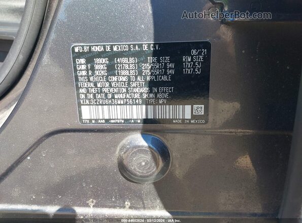3CZRU6H36MM756149 2021 HONDA HR-V Gray Vista del compartimento del motor