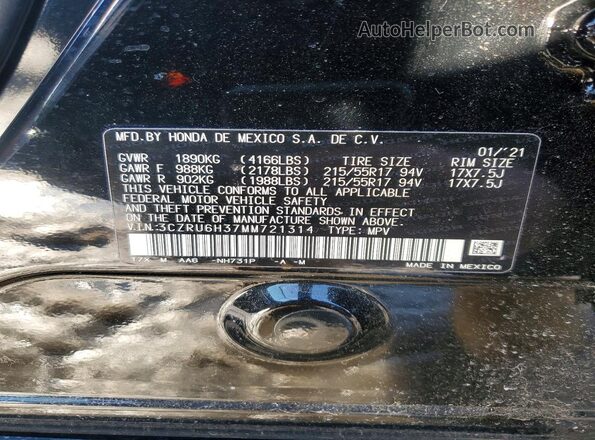 3CZRU6H37MM721314 2021 HONDA HR-V Black Widok komory silnika