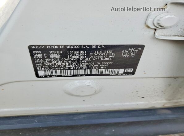 3CZRU6H50JM723595 2018 HONDA HR-V White Widok naklejki z numerem VIN