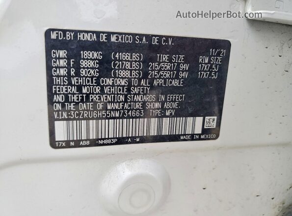 3CZRU6H55NM734663 2022 HONDA HR-V Белый Панорамный вид салона 360°