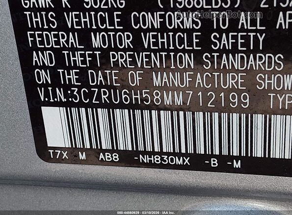 3CZRU6H58MM712199 2021 HONDA HR-V Silver Vista del compartimento del motor