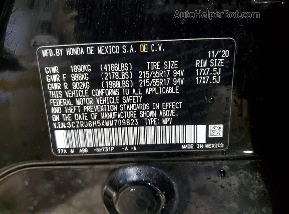 3CZRU6H5XMM709823 2021 HONDA HR-V Black Widok wnętrza 360 stopni