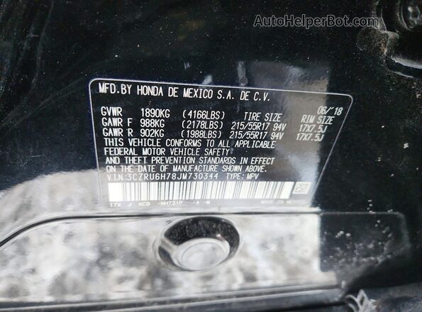 3CZRU6H78JM730344 2018 HONDA HR-V Black Widok naklejki z numerem VIN