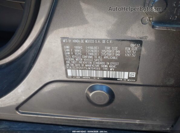 3CZRU6H79JM704089 2018 HONDA HR-V Silver ძრავის განყოფილების ხედი