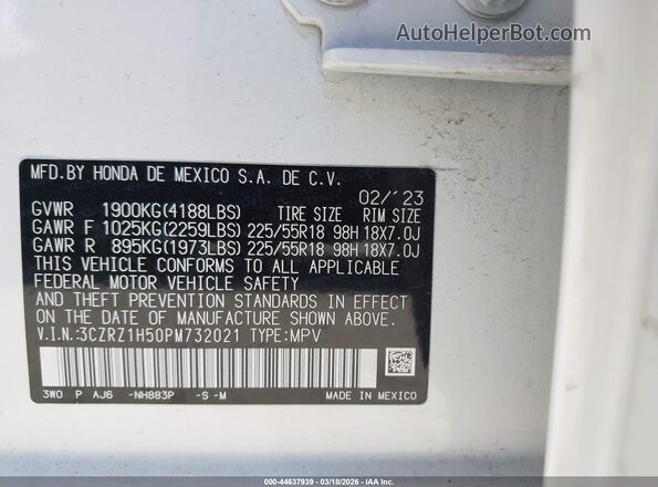 3CZRZ1H50PM732021 2023 HONDA HR-V White Widok komory silnika