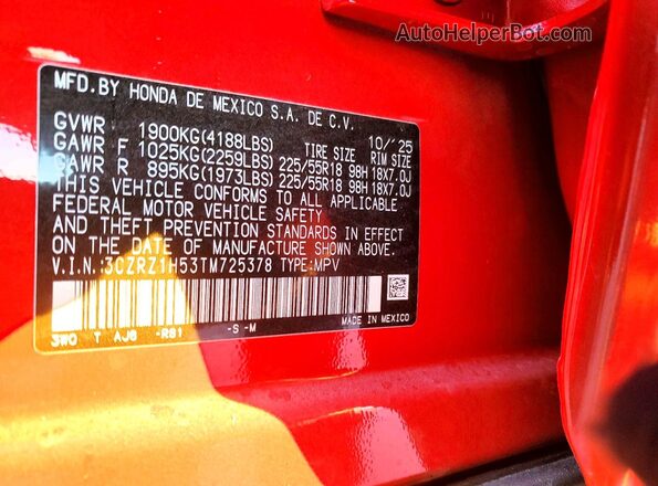 3CZRZ1H53TM725378 2026 HONDA HR-V Красный 