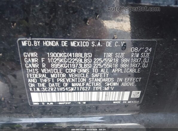 3CZRZ1H54SM717627 2025 HONDA HR-V Black Engine compartment view