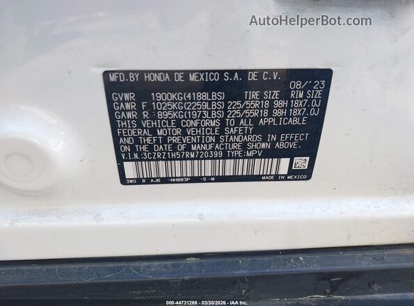 3CZRZ1H57RM720399 2024 HONDA HR-V White ძრავის განყოფილების ხედი
