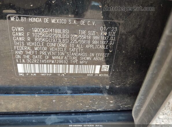 3CZRZ1H5XPM729692 2023 HONDA HR-V Black Vista del compartimento del motor